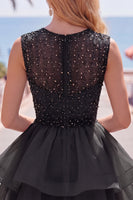 Load image into Gallery viewer, Sparkly White A-Line Beaded Illusion Neck Tiered Short Cocktail Dress