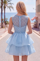 Load image into Gallery viewer, Sparkly White A-Line Beaded Illusion Neck Tiered Short Cocktail Dress