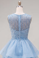 Load image into Gallery viewer, Sparkly White A-Line Beaded Illusion Neck Tiered Short Cocktail Dress
