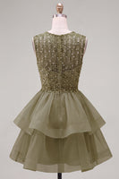 Load image into Gallery viewer, Sparkly White A-Line Beaded Illusion Neck Tiered Short Cocktail Dress
