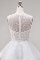 Load image into Gallery viewer, Sparkly White A-Line Beaded Illusion Neck Tiered Short Cocktail Dress