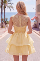 Load image into Gallery viewer, Sparkly White A-Line Beaded Illusion Neck Tiered Short Cocktail Dress