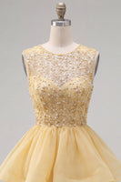 Load image into Gallery viewer, Sparkly White A-Line Beaded Illusion Neck Tiered Short Cocktail Dress