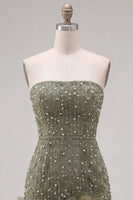 Load image into Gallery viewer, Sparkly Blue Tight Beaded Strapless Short Cocktail Dress with 3D Flowers