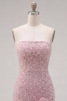 Load image into Gallery viewer, Sparkly Blue Tight Beaded Strapless Short Cocktail Dress with 3D Flowers