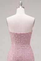 Load image into Gallery viewer, Sparkly Blue Tight Beaded Strapless Short Cocktail Dress with 3D Flowers