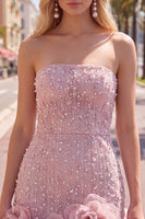 Load image into Gallery viewer, Sparkly Blue Tight Beaded Strapless Short Cocktail Dress with 3D Flowers
