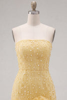 Load image into Gallery viewer, Sparkly Blue Tight Beaded Strapless Short Cocktail Dress with 3D Flowers
