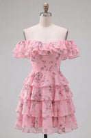 Load image into Gallery viewer, Blue Floral Ruffled A-Line Tiered Short Corset Cocktail Dress