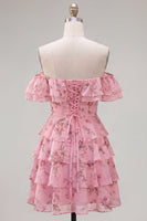 Load image into Gallery viewer, Blue Floral Ruffled A-Line Tiered Short Corset Cocktail Dress