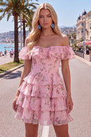 Load image into Gallery viewer, Blue Floral Ruffled A-Line Tiered Short Corset Cocktail Dress