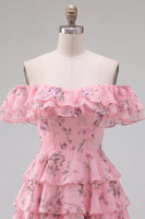 Load image into Gallery viewer, Blue Floral Ruffled A-Line Tiered Short Corset Cocktail Dress