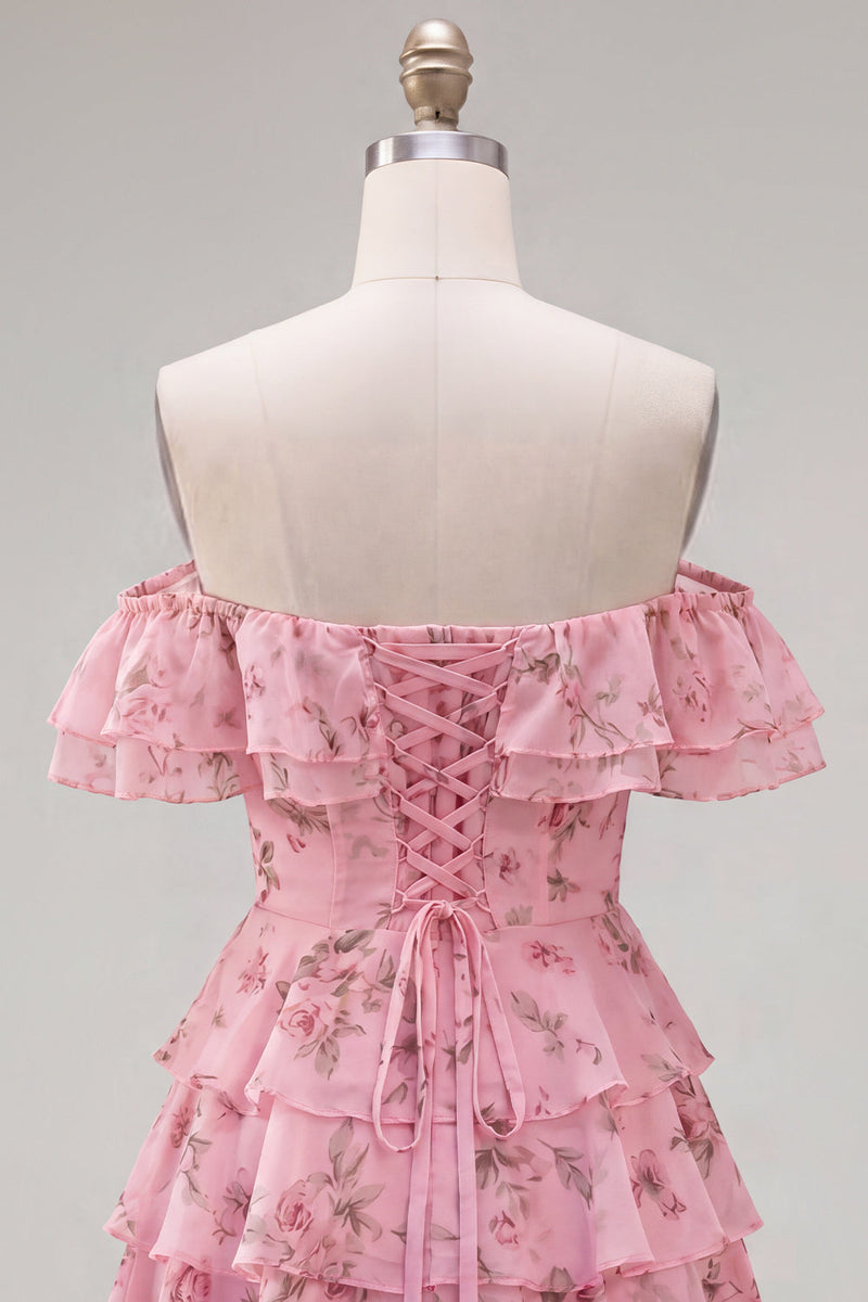 Load image into Gallery viewer, Blue Floral Ruffled A-Line Tiered Short Corset Cocktail Dress