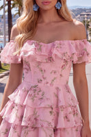 Load image into Gallery viewer, Blue Floral Ruffled A-Line Tiered Short Corset Cocktail Dress