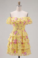 Load image into Gallery viewer, Blue Floral Ruffled A-Line Tiered Short Corset Cocktail Dress