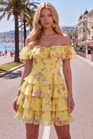 Load image into Gallery viewer, Blue Floral Ruffled A-Line Tiered Short Corset Cocktail Dress