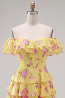 Load image into Gallery viewer, Blue Floral Ruffled A-Line Tiered Short Corset Cocktail Dress