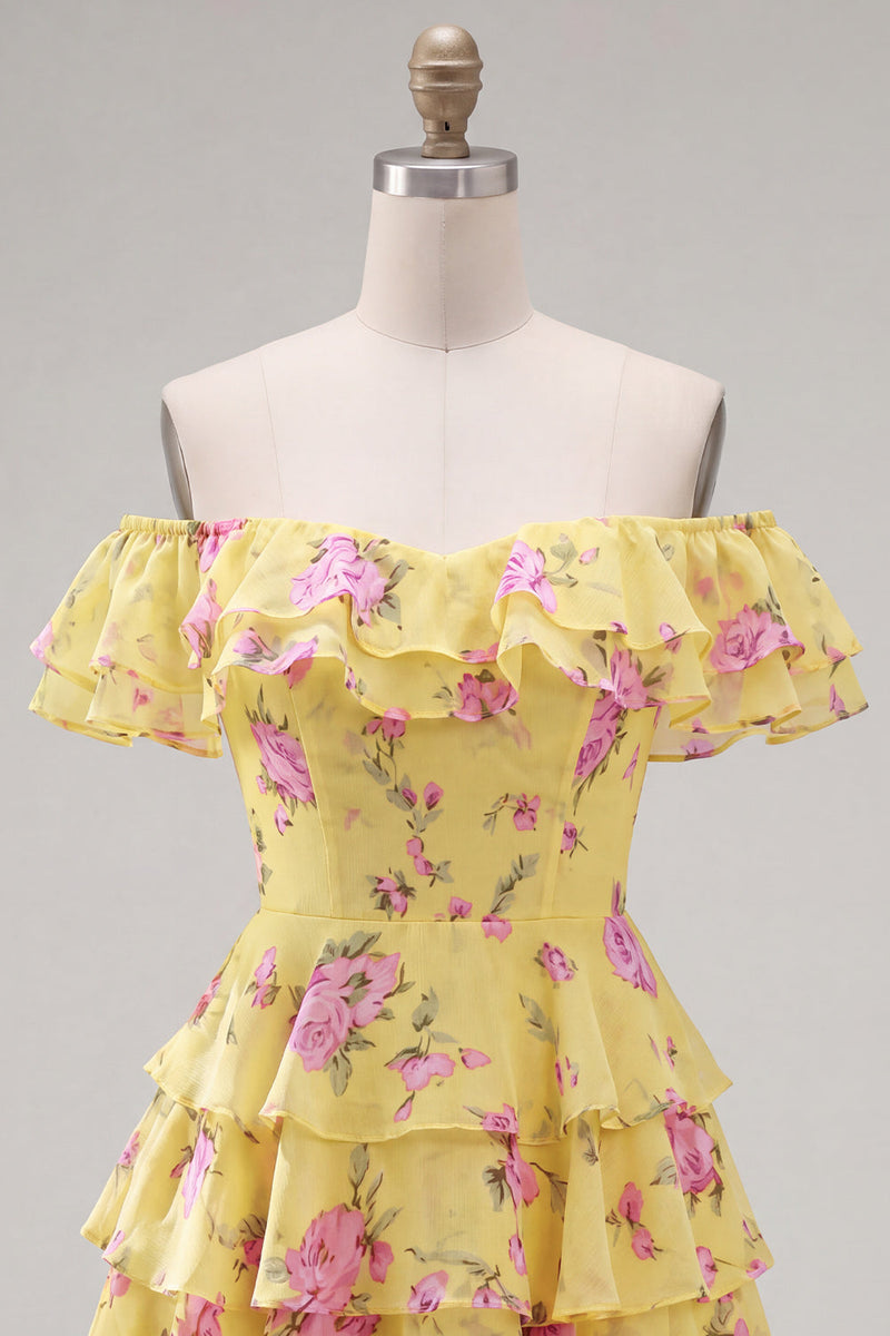Load image into Gallery viewer, Blue Floral Ruffled A-Line Tiered Short Corset Cocktail Dress