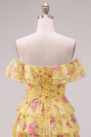 Load image into Gallery viewer, Blue Floral Ruffled A-Line Tiered Short Corset Cocktail Dress