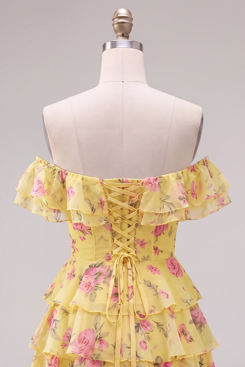 Load image into Gallery viewer, Blue Floral Ruffled A-Line Tiered Short Corset Cocktail Dress