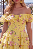 Load image into Gallery viewer, Blue Floral Ruffled A-Line Tiered Short Corset Cocktail Dress