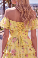 Load image into Gallery viewer, Blue Floral Ruffled A-Line Tiered Short Corset Cocktail Dress