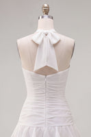 Load image into Gallery viewer, Blue Ruffled Halter Ruched Short Cocktail Dress with 3D Flower