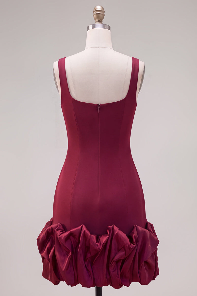 Load image into Gallery viewer, Fuchsia Square Neck Tight Ruffled Short Cocktail Dress