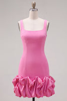 Load image into Gallery viewer, Fuchsia Square Neck Tight Ruffled Short Cocktail Dress