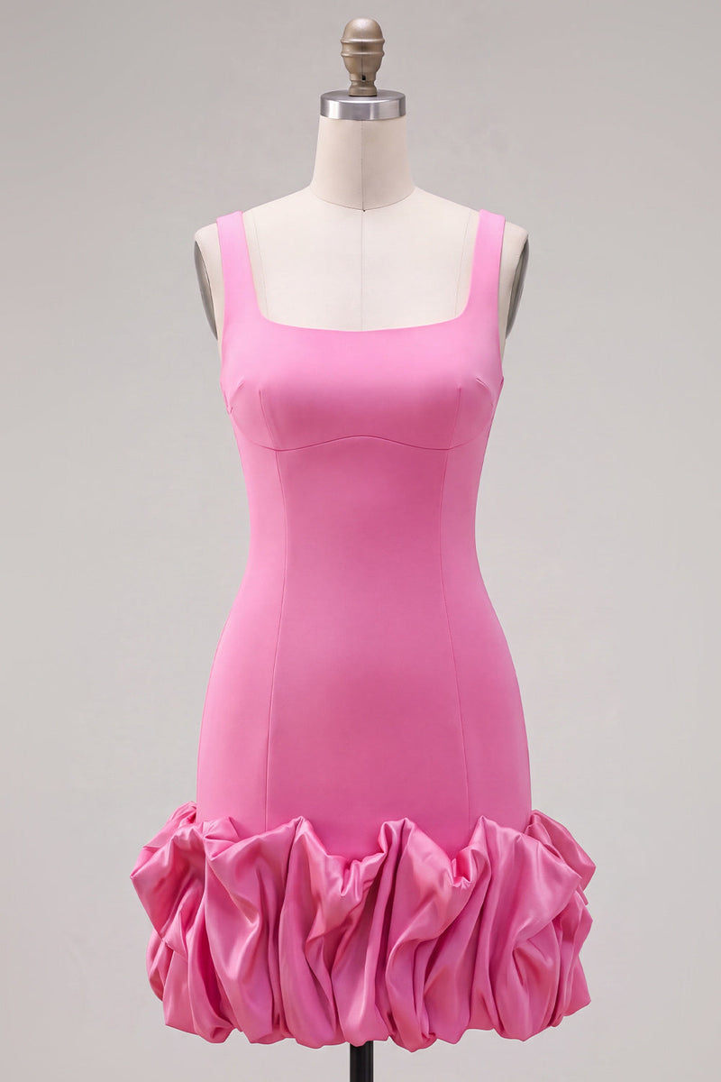 Load image into Gallery viewer, Fuchsia Square Neck Tight Ruffled Short Cocktail Dress