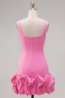Load image into Gallery viewer, Fuchsia Square Neck Tight Ruffled Short Cocktail Dress