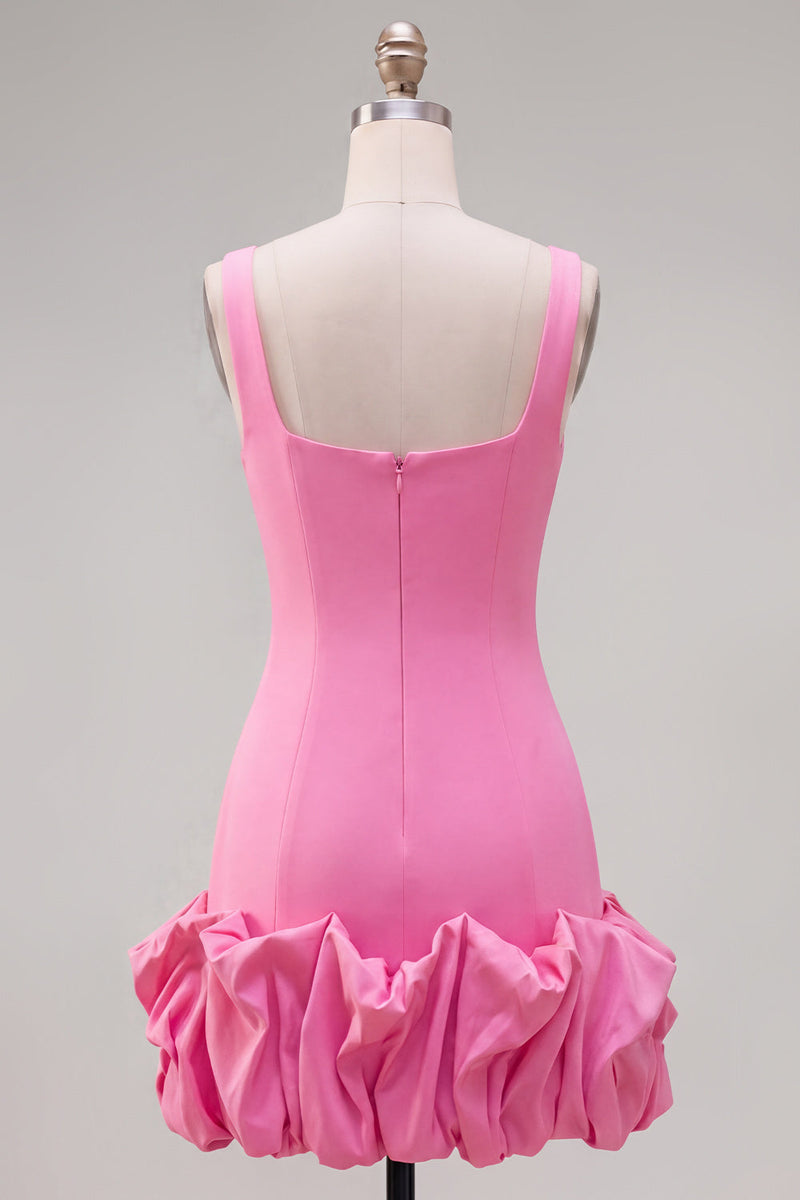 Load image into Gallery viewer, Fuchsia Square Neck Tight Ruffled Short Cocktail Dress