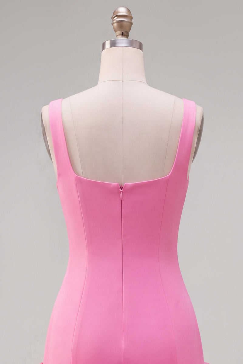 Load image into Gallery viewer, Fuchsia Square Neck Tight Ruffled Short Cocktail Dress