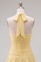 Load image into Gallery viewer, Blue Ruffled Halter Ruched Short Cocktail Dress with 3D Flower