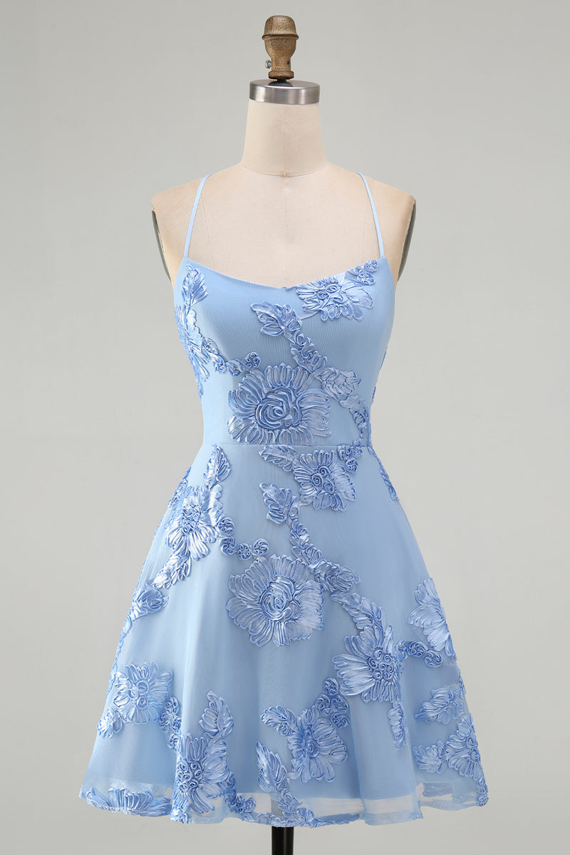 Load image into Gallery viewer, Floral Fuchsia A-Line Spaghetti Straps Short Cocktail Dress