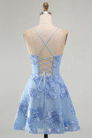 Load image into Gallery viewer, Floral Fuchsia A-Line Spaghetti Straps Short Cocktail Dress