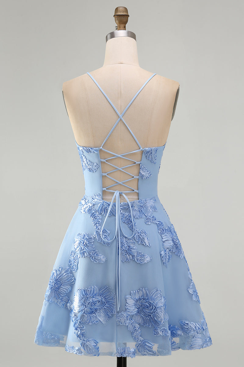 Load image into Gallery viewer, Floral Fuchsia A-Line Spaghetti Straps Short Cocktail Dress