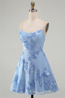 Load image into Gallery viewer, Floral Fuchsia A-Line Spaghetti Straps Short Cocktail Dress