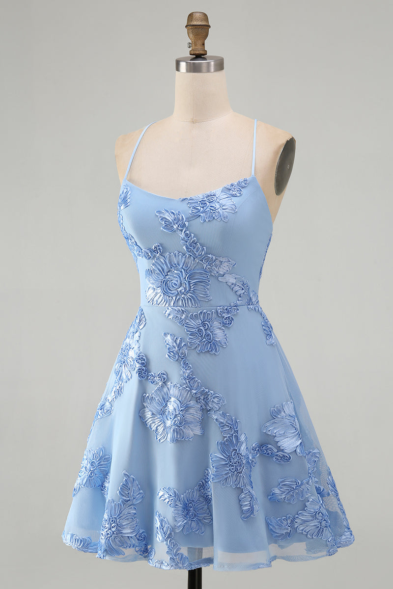 Load image into Gallery viewer, Floral Fuchsia A-Line Spaghetti Straps Short Cocktail Dress
