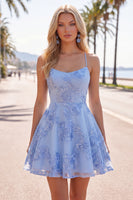 Load image into Gallery viewer, Floral Fuchsia A-Line Spaghetti Straps Short Cocktail Dress