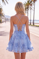 Load image into Gallery viewer, Floral Fuchsia A-Line Spaghetti Straps Short Cocktail Dress