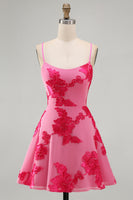 Load image into Gallery viewer, Floral Fuchsia A-Line Spaghetti Straps Short Cocktail Dress