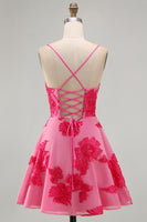 Load image into Gallery viewer, Floral Fuchsia A-Line Spaghetti Straps Short Cocktail Dress