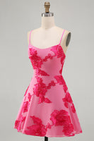 Load image into Gallery viewer, Floral Fuchsia A-Line Spaghetti Straps Short Cocktail Dress