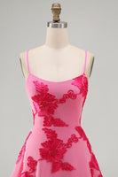 Load image into Gallery viewer, Floral Fuchsia A-Line Spaghetti Straps Short Cocktail Dress