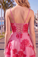 Load image into Gallery viewer, Floral Fuchsia A-Line Spaghetti Straps Short Cocktail Dress