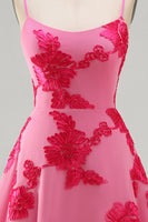 Load image into Gallery viewer, Floral Fuchsia A-Line Spaghetti Straps Short Cocktail Dress