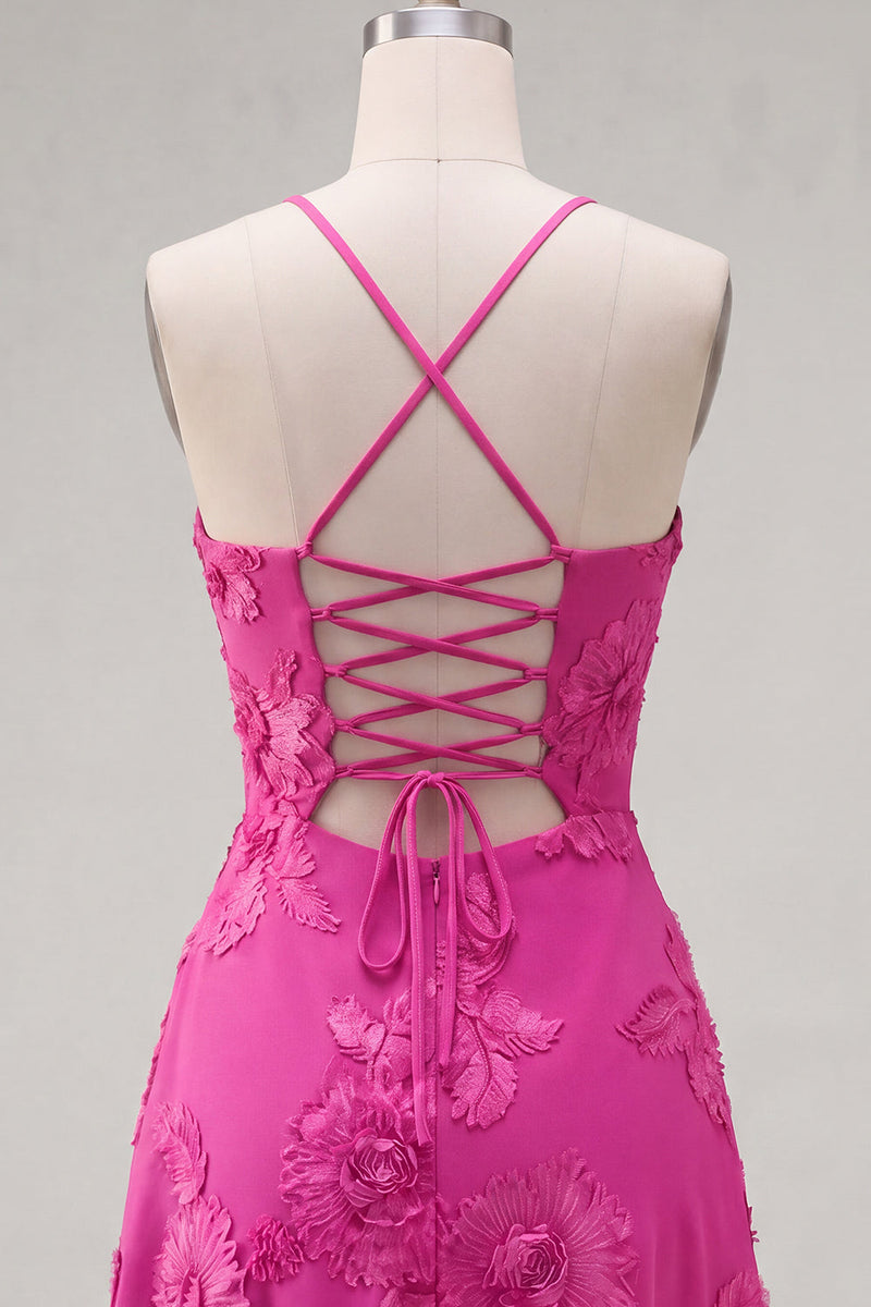Load image into Gallery viewer, Floral Fuchsia A-Line Spaghetti Straps Short Cocktail Dress