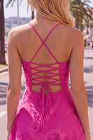 Load image into Gallery viewer, Floral Fuchsia A-Line Spaghetti Straps Short Cocktail Dress