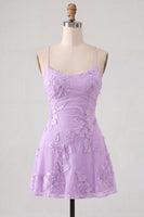 Load image into Gallery viewer, Floral Fuchsia A-Line Spaghetti Straps Short Cocktail Dress